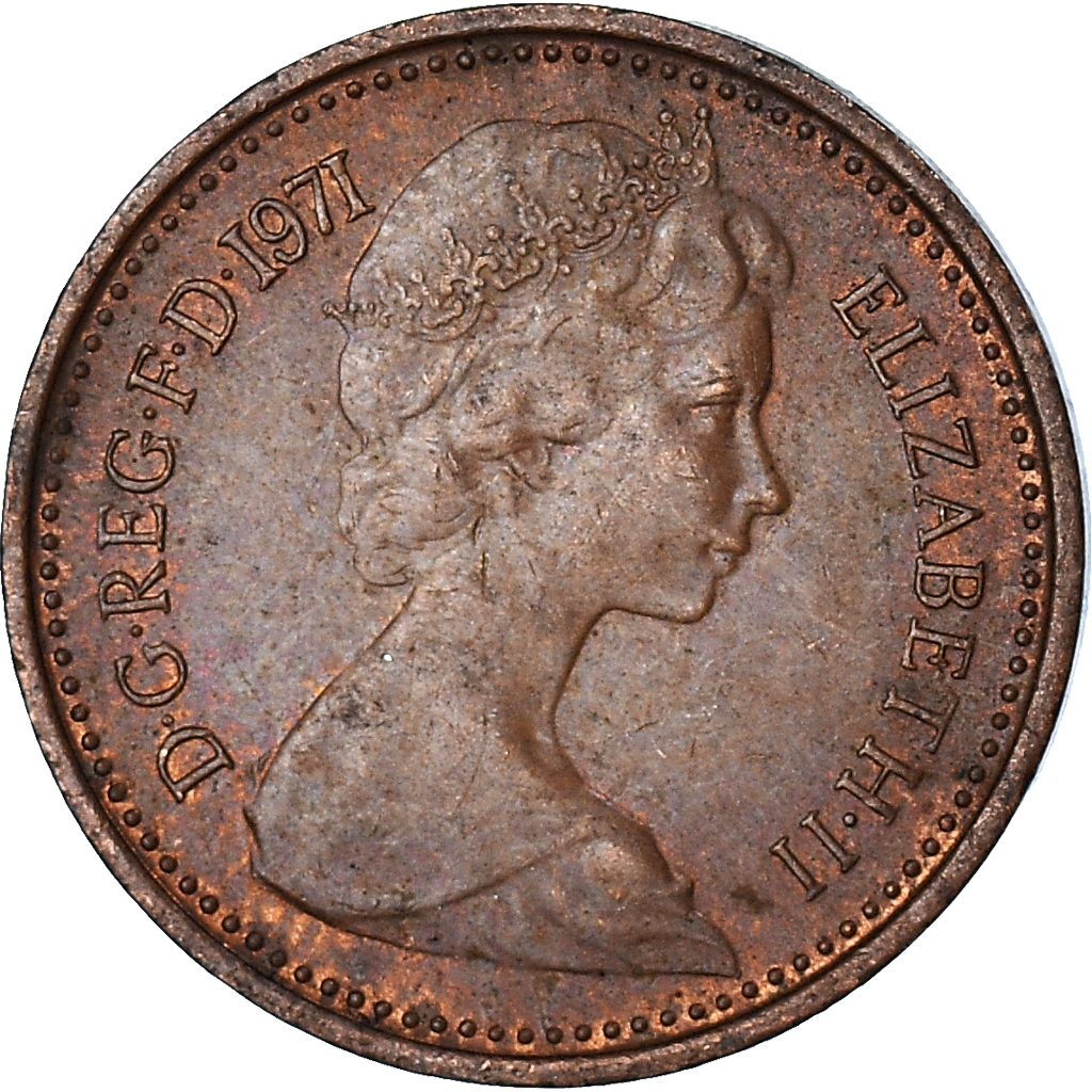 Moneda, Gran Bretaña, 1/2 New Penny, 1971