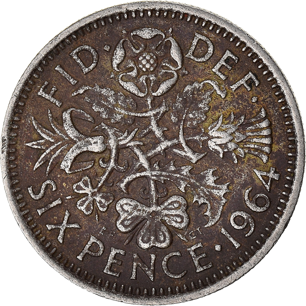Coin, Great Britain, 6 Pence, 1964