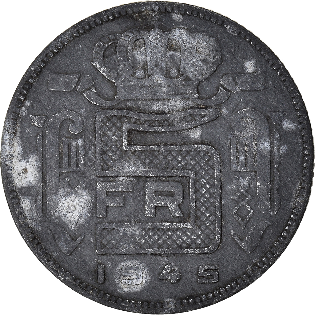 Coin, Belgium, 5 Francs, 5 Frank, 1945