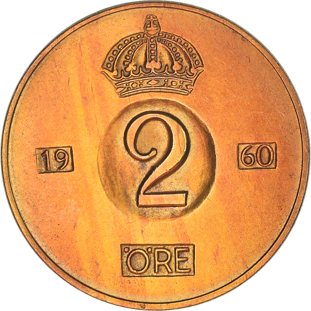 Coin, Sweden, Gustaf VI, 2 Öre, 1960, , Bronze, KM:821