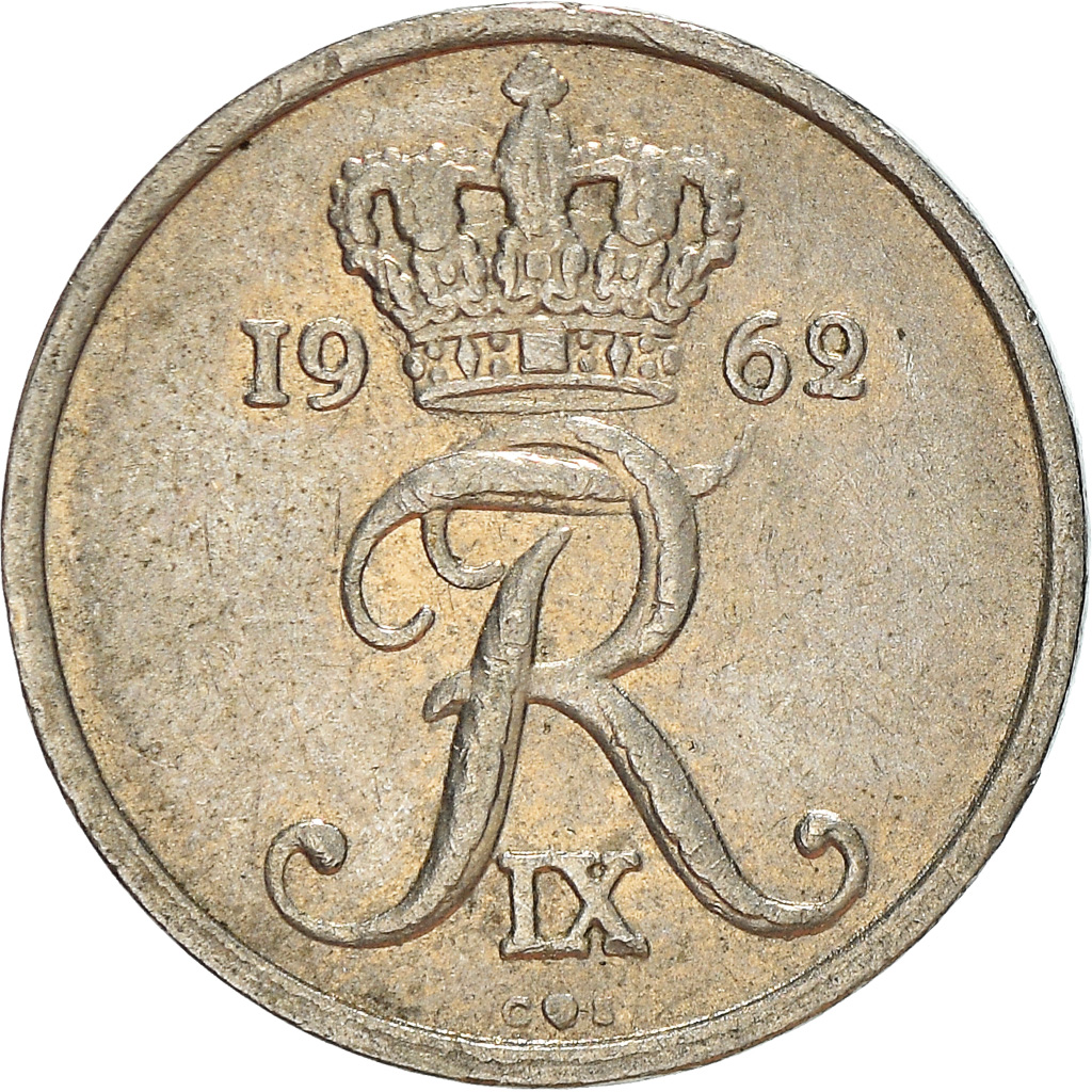 Moneda, Dinamarca, Frederik IX, 10 Öre, 1962, Copenhagen, BC+, Cobre - níquel