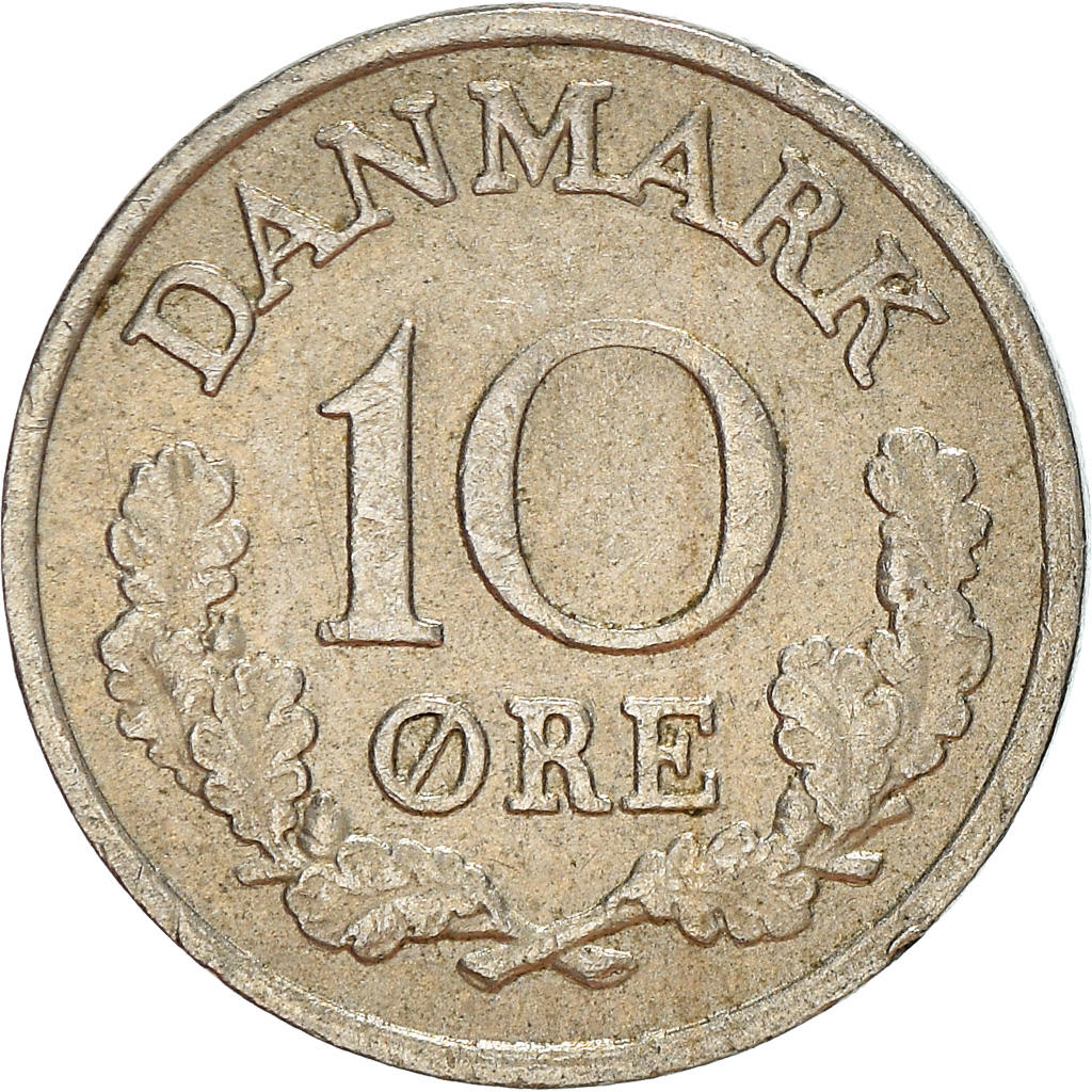 Moneda, Dinamarca, Frederik IX, 10 Öre, 1962, Copenhagen, BC+, Cobre - níquel