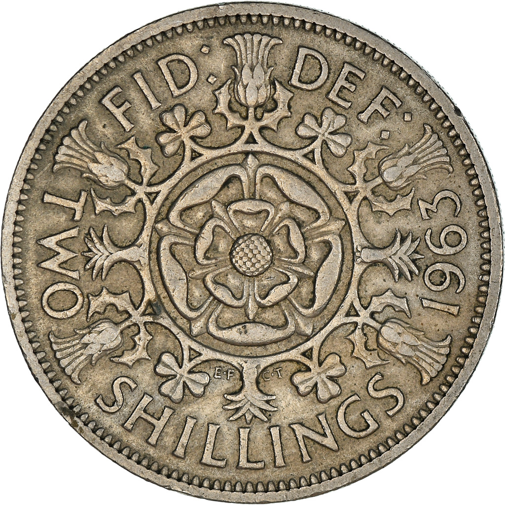 Moneda, Gran Bretaña, Elizabeth II, Florin, Two Shillings, 1963, BC+, Cobre -