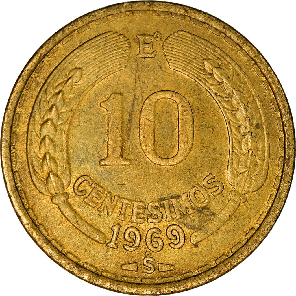 [#951901] Münze, Chile, 10 Centesimos, 1969, Santiago, VZ, Aluminum-Bronze, KM:1