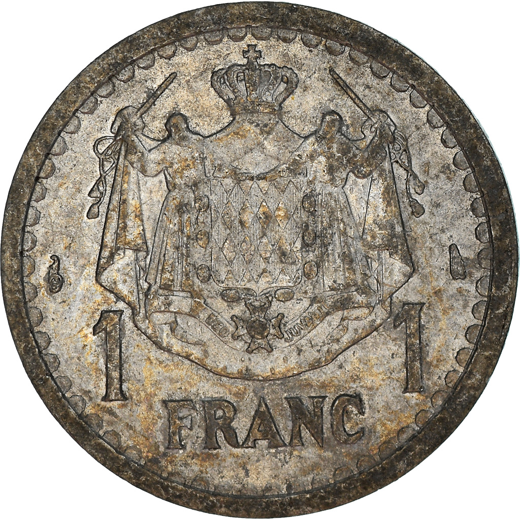 Moneda, Mónaco, 1 Franc, Undated (1943), BC, Aluminio, Gadoury:MC131