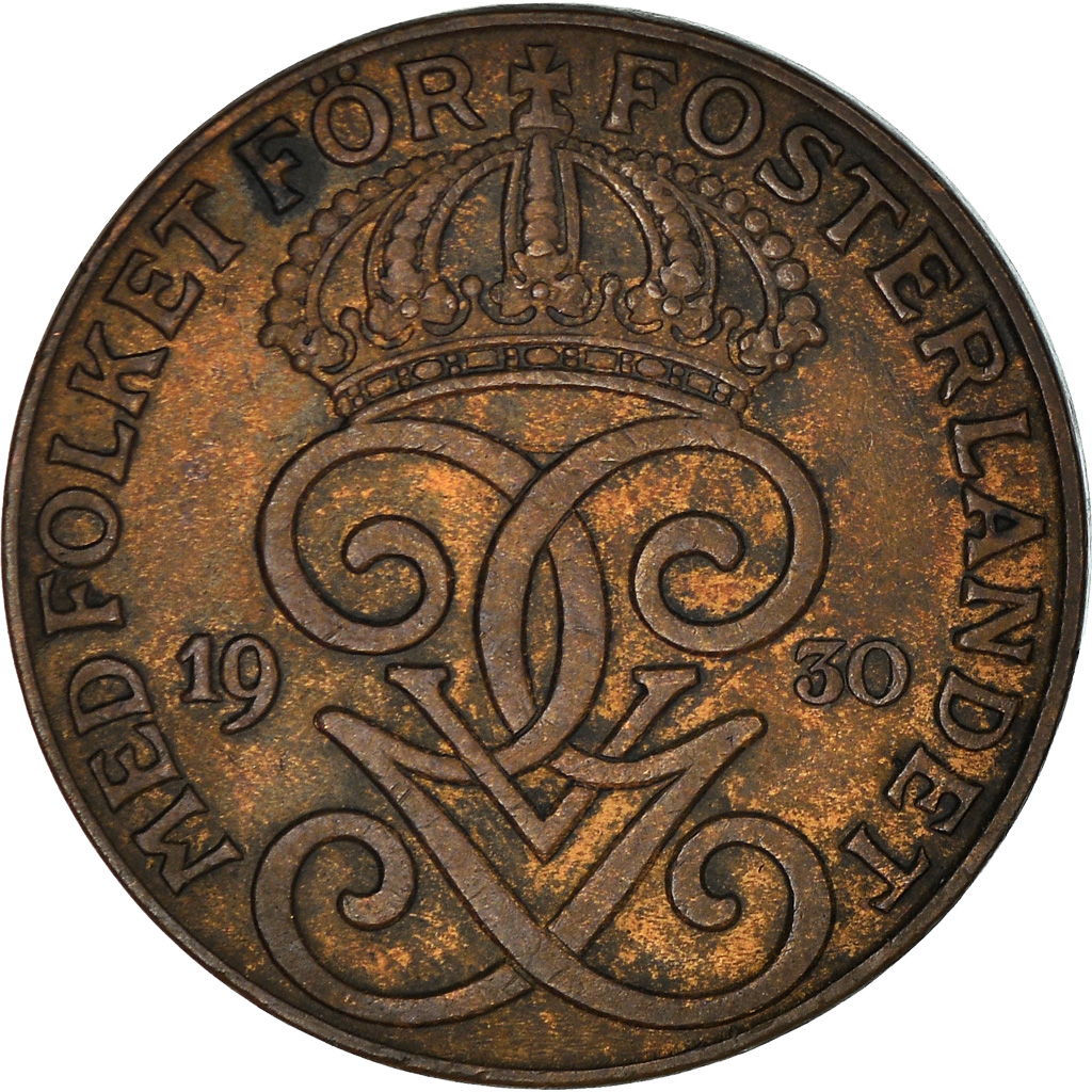 Moneda, Suecia, 2 Öre, 1930, BC+, Bronce, KM:778