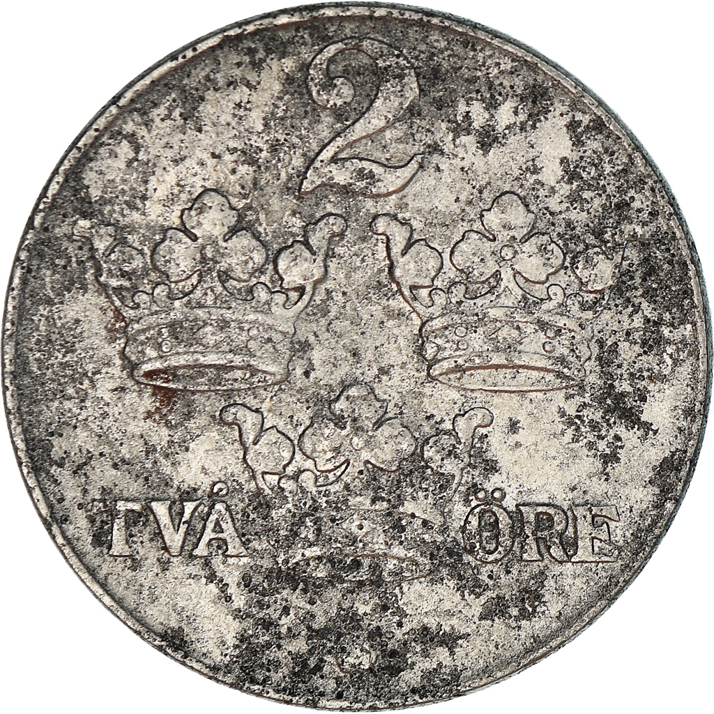 Moneda, Suecia, Gustaf V, 2 Öre, 1944, BC+, Hierro, KM:811