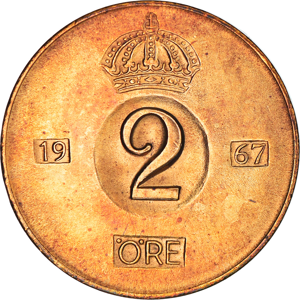 [#952132] Münze, Schweden, Gustaf VI, 2 Öre, 1967, SS+, Bronze, KM:821