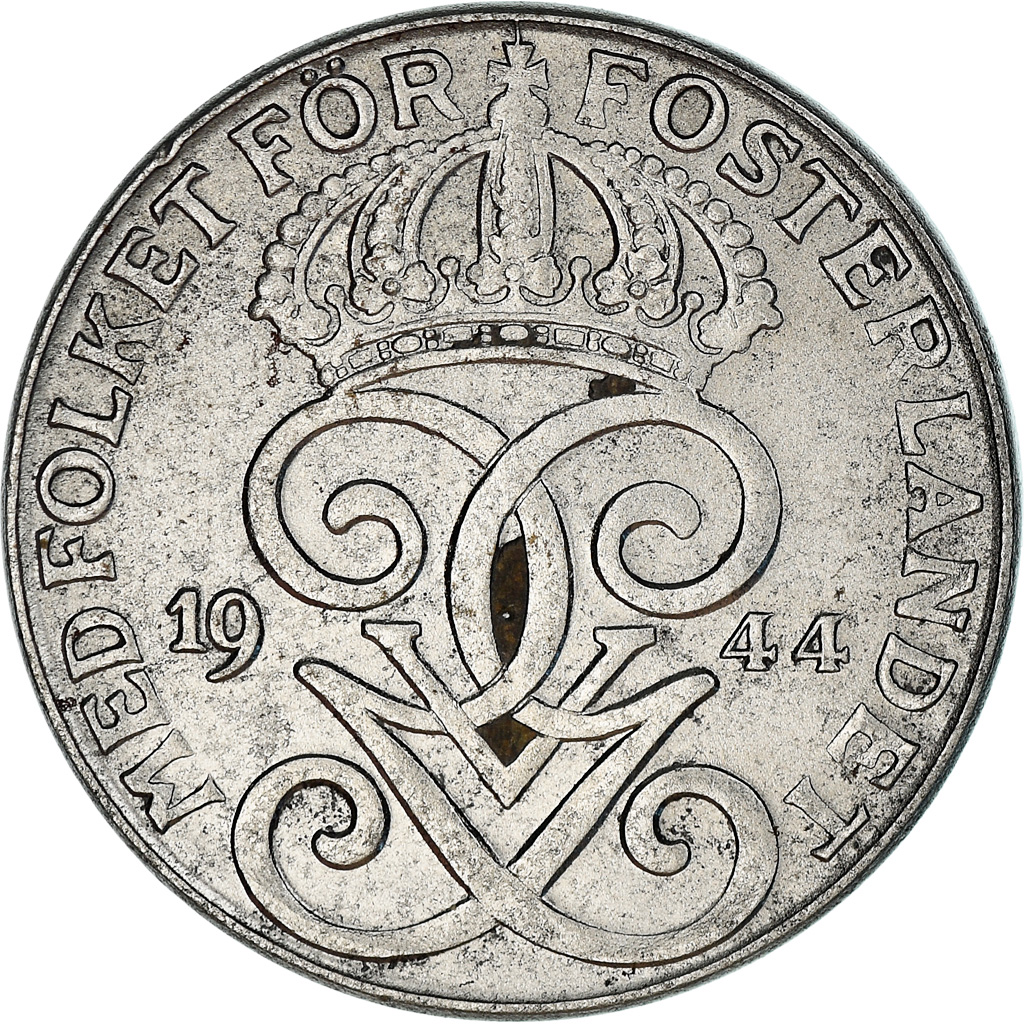 Moneda, Suecia, Gustaf V, 2 Öre, 1944, MBC, Hierro, KM:811