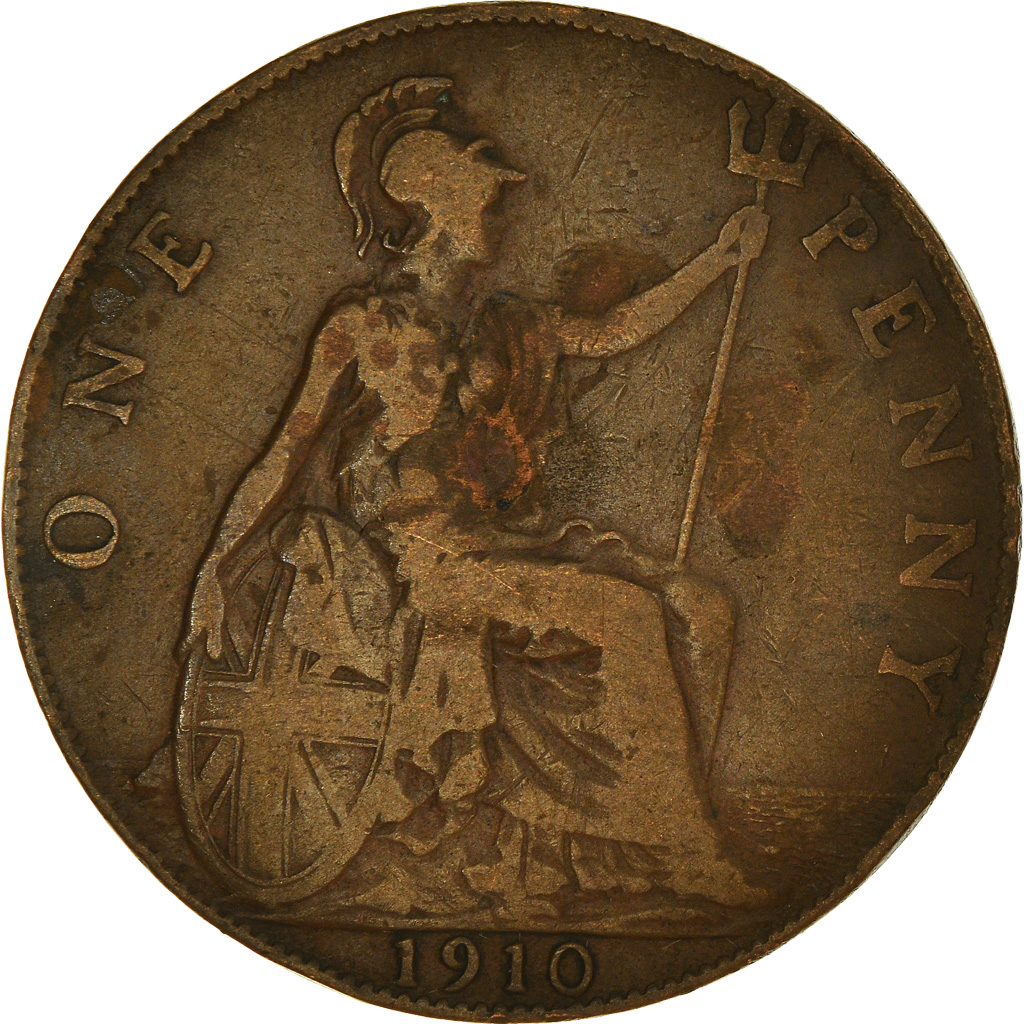 Moneda, Gran Bretaña, Edward VII, Penny, 1910, BC+, Bronce, KM:794.2