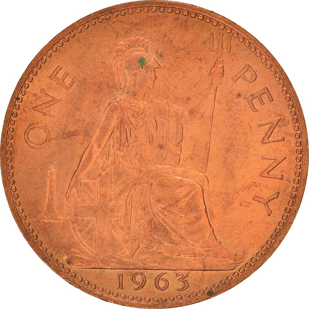 Moneda, Gran Bretaña, Elizabeth II, Penny, 1963, EBC, Bronce, KM:897