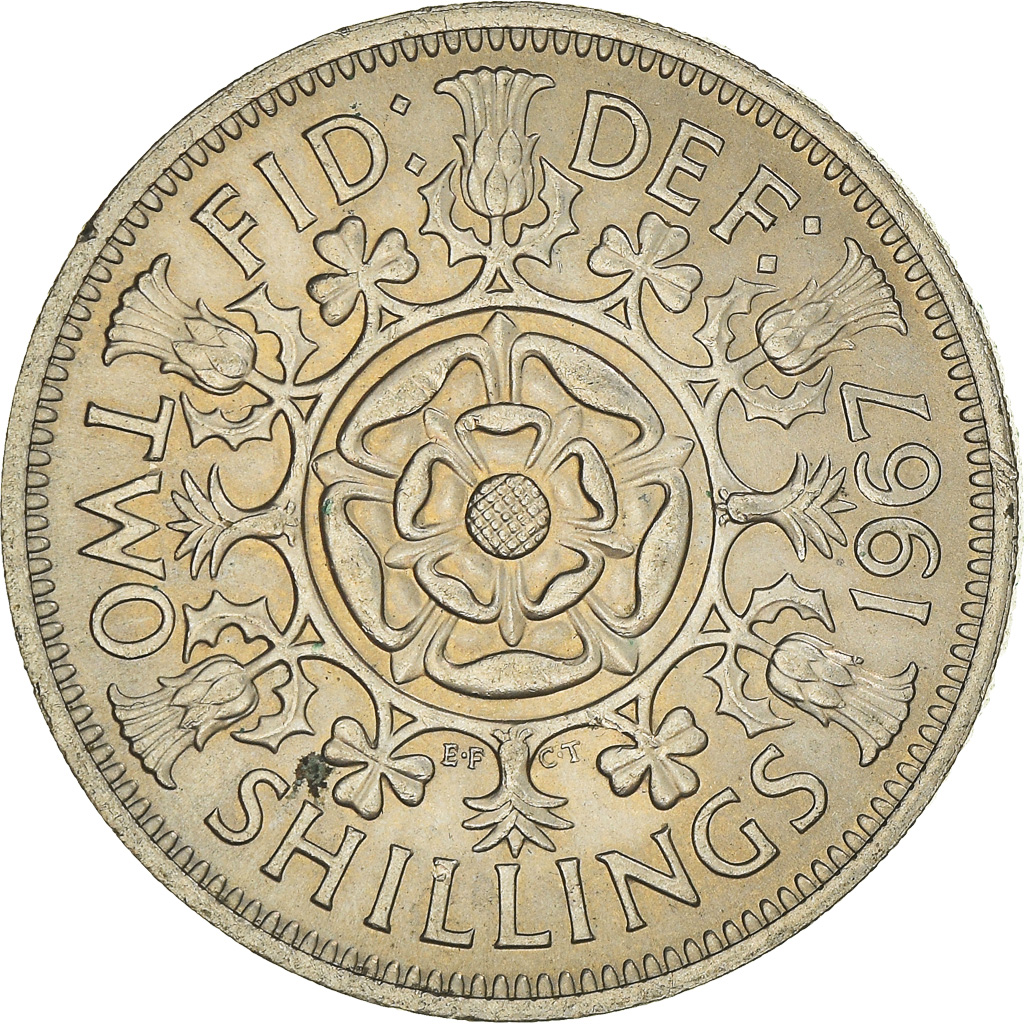 Moneda, Gran Bretaña, Elizabeth II, Florin, Two Shillings, 1967, MBC+, Cobre -