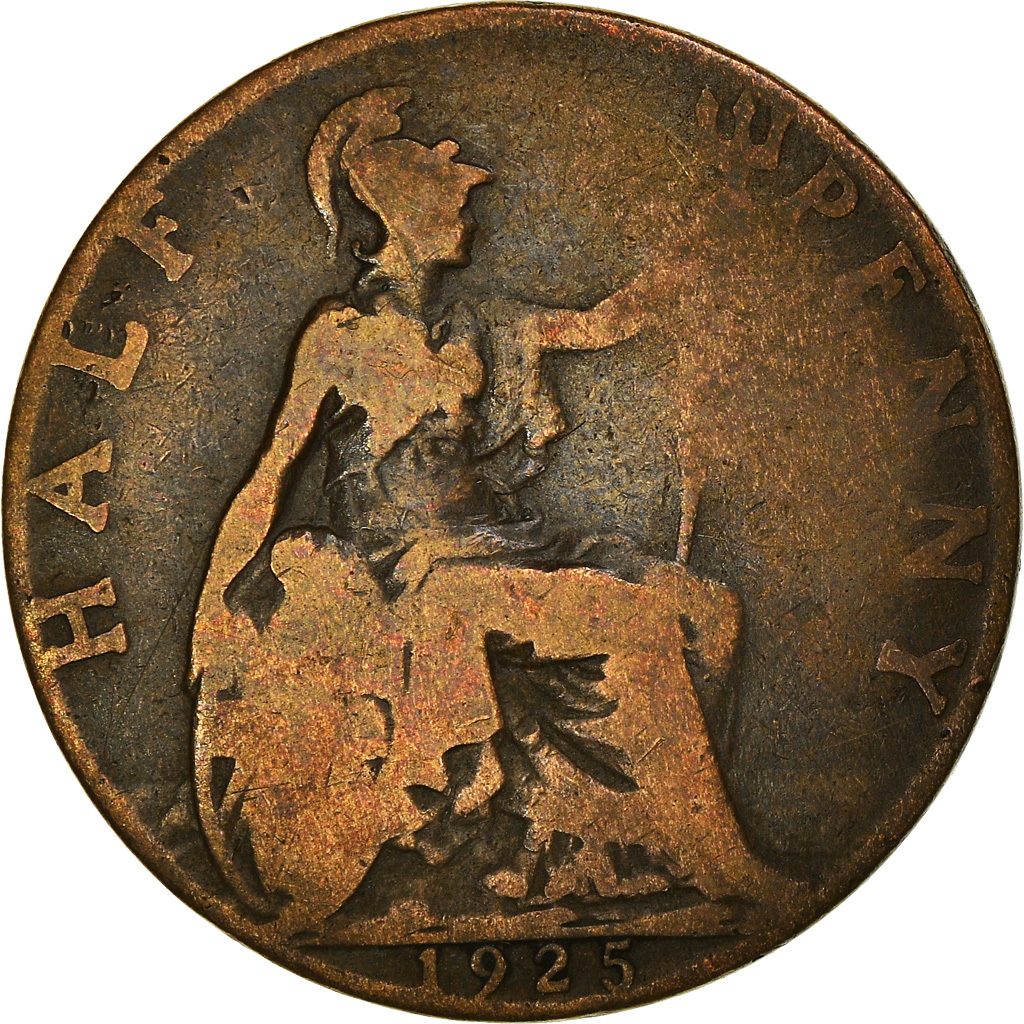 Moneda, Gran Bretaña, George V, 1/2 Penny, 1925, BC+, Bronce, KM:809