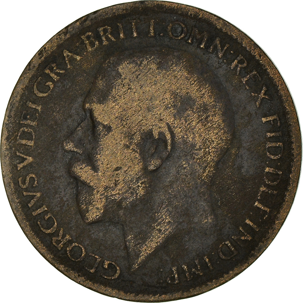 Moneda, Gran Bretaña, George V, Farthing, 1917, BC, Bronce, KM:808.1