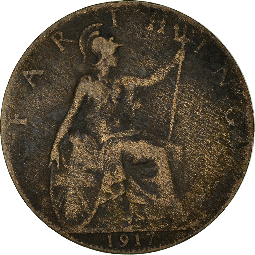 Moneda, Gran Bretaña, George V, Farthing, 1917, BC, Bronce, KM:808.1