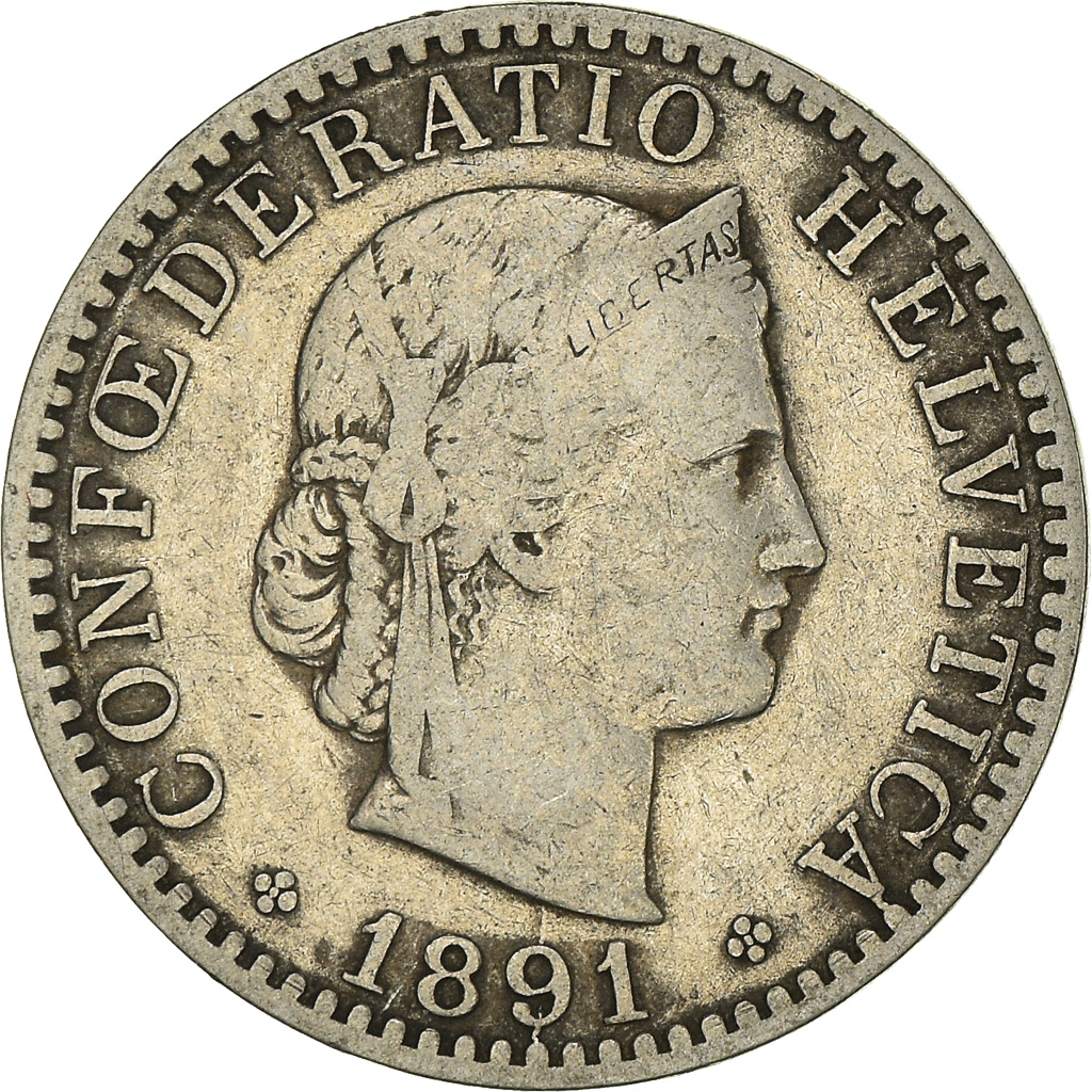 Coin, Switzerland, 20 Rappen, 1891, Bern, , Nickel, KM:29