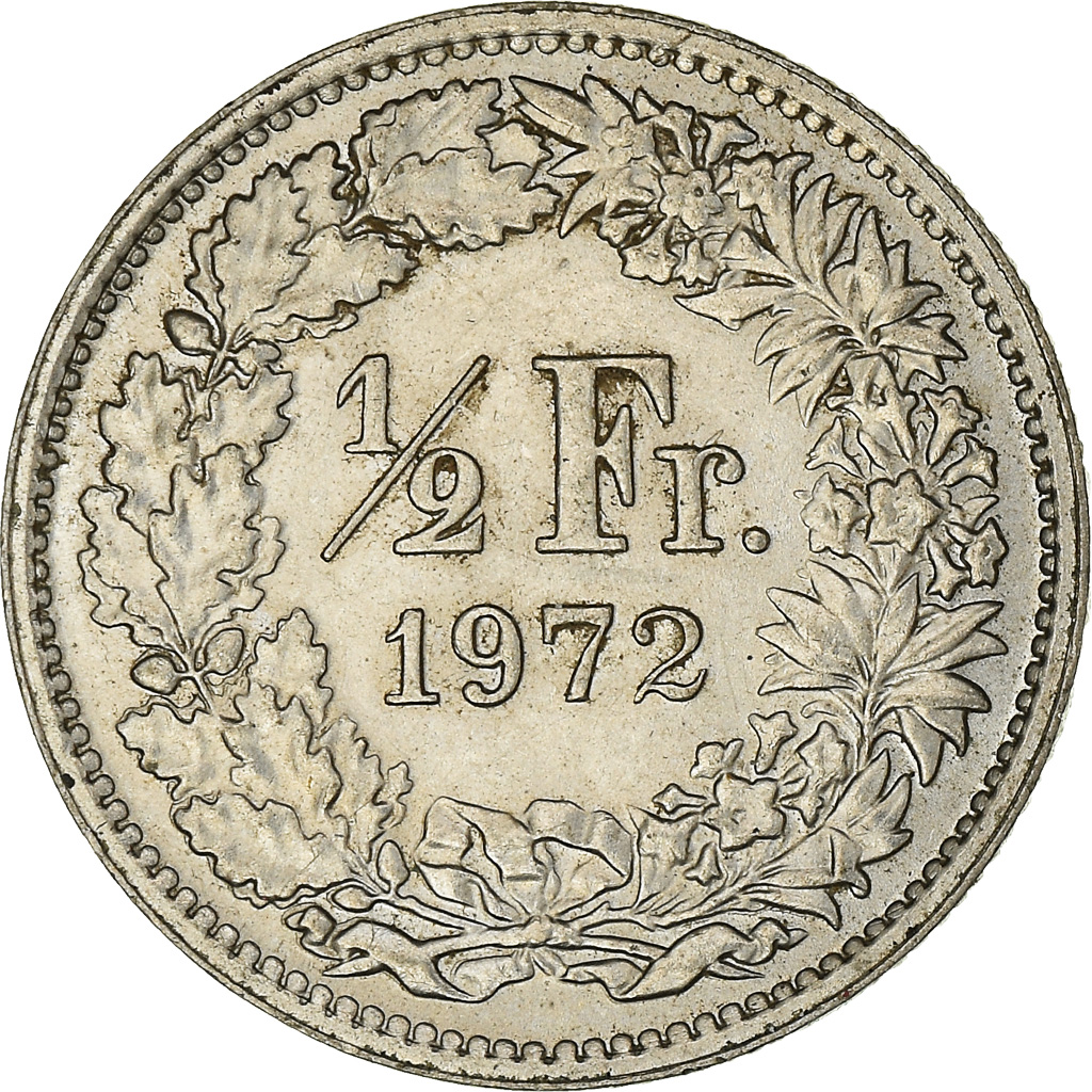 Moneda, Suiza, 1/2 Franc, 1972, Bern, MBC, Cobre - níquel, KM:23a.1