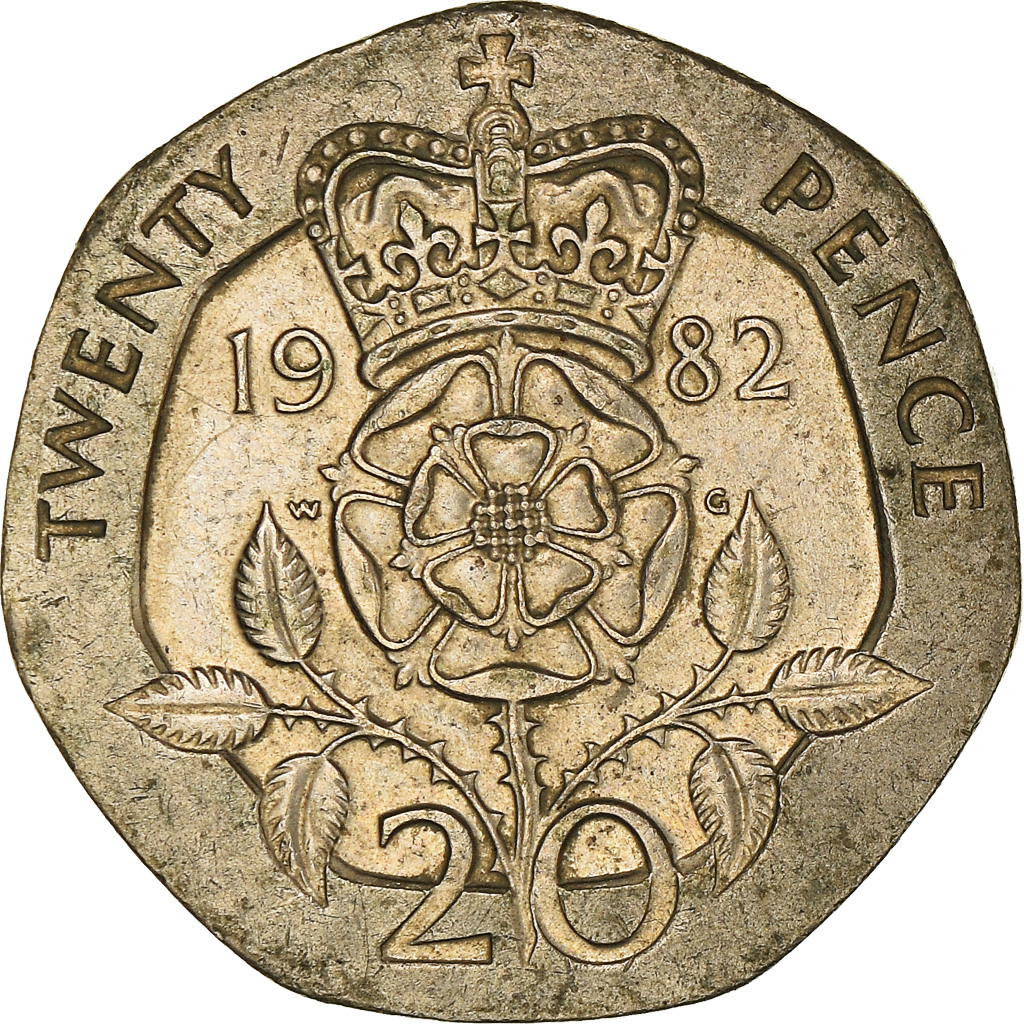 Moneda, Gran Bretaña, Elizabeth II, 20 Pence, 1982, BC+, Cobre - níquel