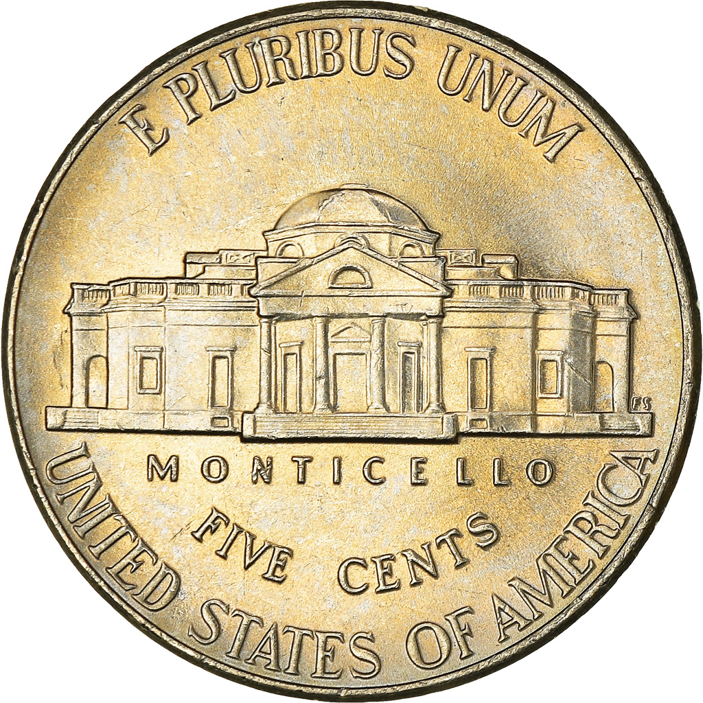 Moneda, Estados Unidos, Jefferson large facing portrait - Enhanced Monticello