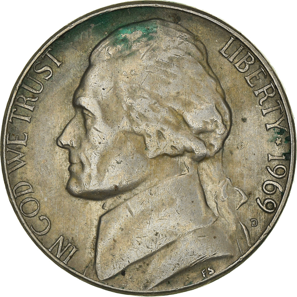 [#954326] Moneda, Estados Unidos, Jefferson Nickel, 5 Cents, 1969, U.S. Mint, De