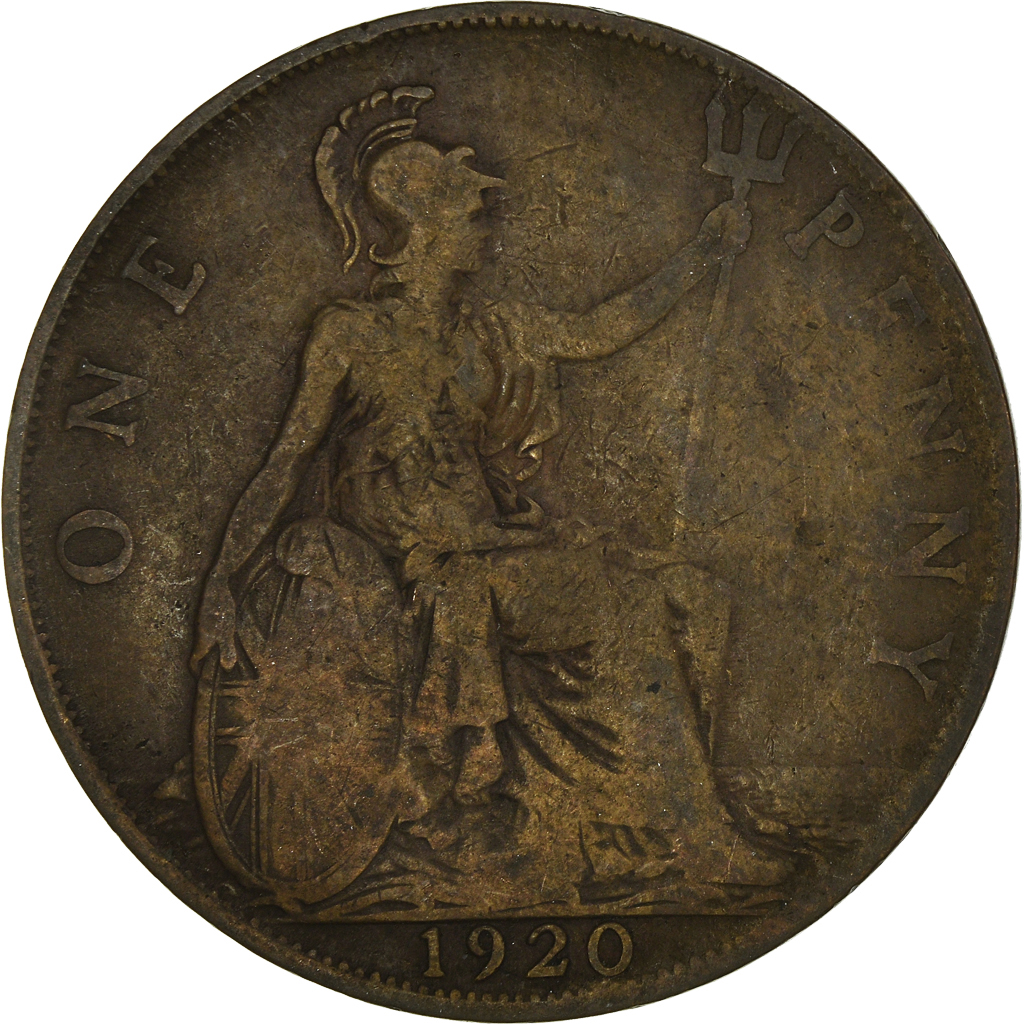 Moneda, Gran Bretaña, George V, Penny, 1920, BC+, Bronce, KM:810