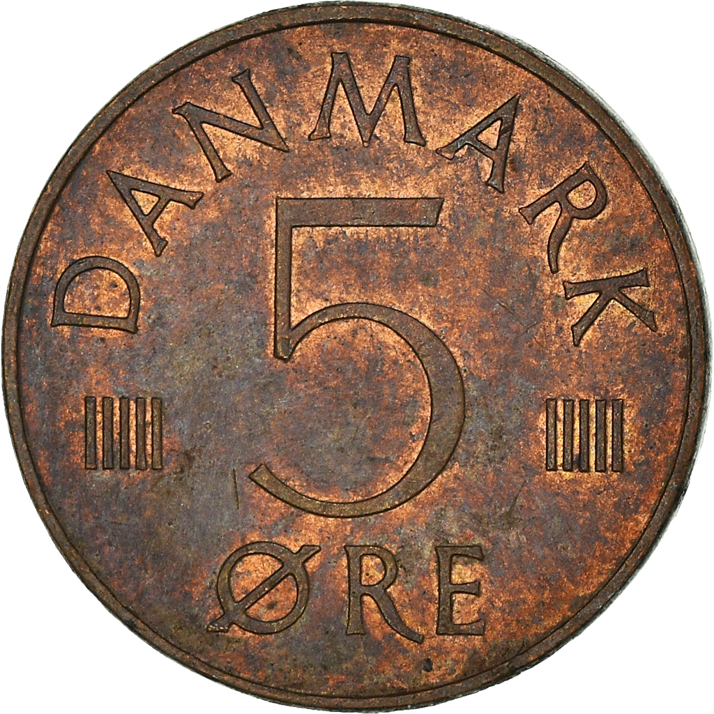 Moneda, Dinamarca, Margrethe II, 5 Öre, 1978, Copenhagen, BC+, Cobre recubierto