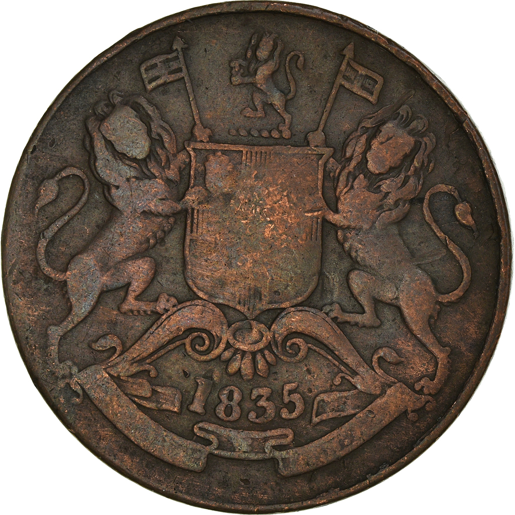 Coin, INDIA-BRITISH, 1/2 Anna, 1835, Bombay, , Copper, KM:447.1