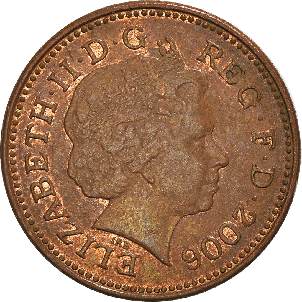 Moneda, Gran Bretaña, Elizabeth II, Penny, 2006, BC+, Cobre chapado en acero