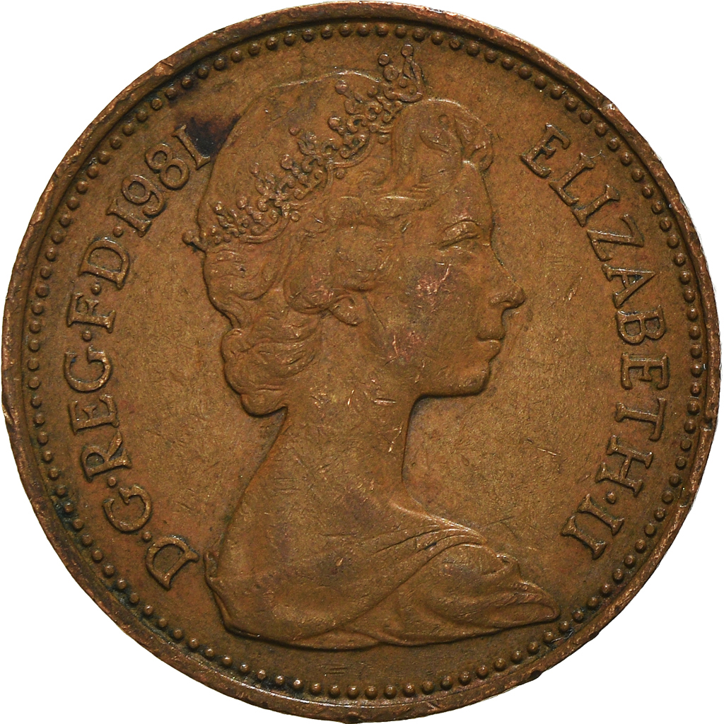 Moneda, Gran Bretaña, Elizabeth II, New Penny, 1981, BC+, Bronce, KM:915