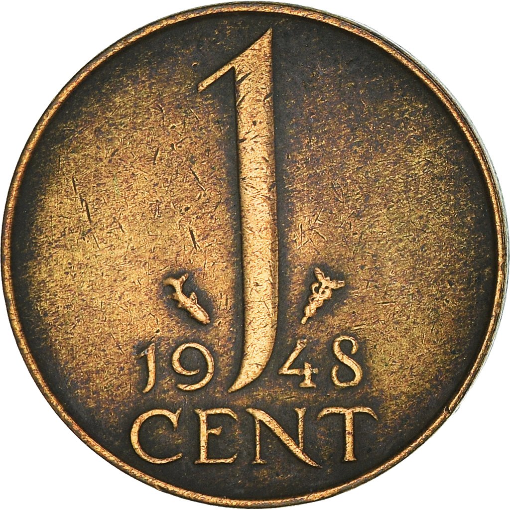 Moneda, Países Bajos, Wilhelmina I, Cent, 1948, MBC, Bronce, KM:175