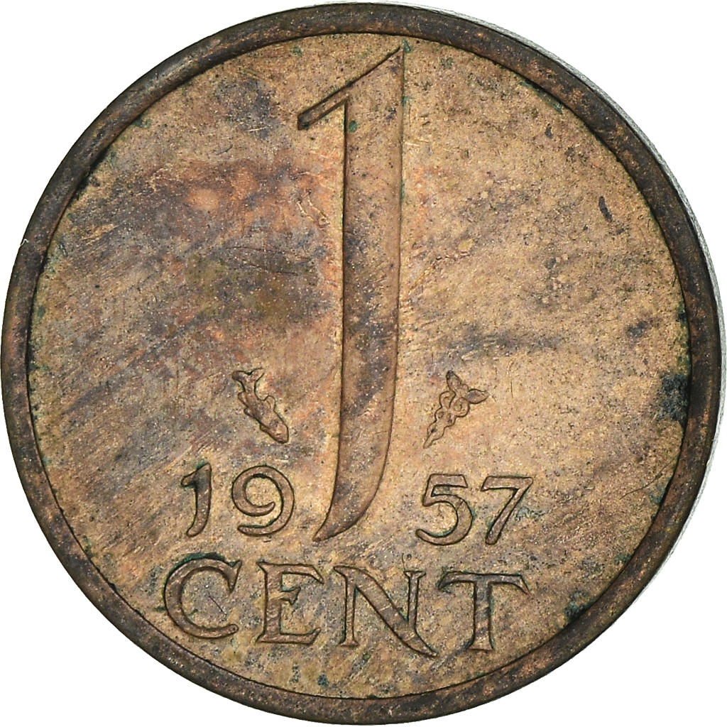 Moneda, Países Bajos, Juliana, Cent, 1957, BC+, Bronce, KM:180