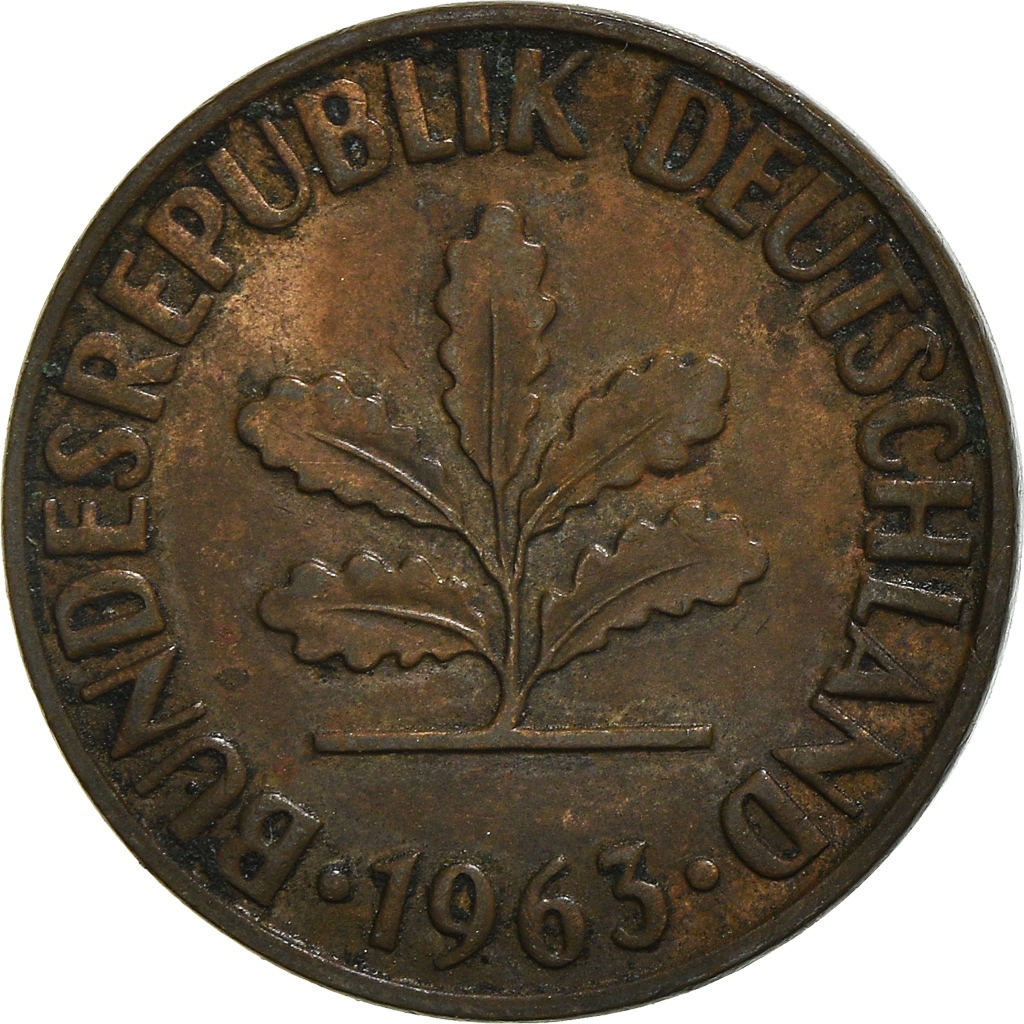Coin, GERMANY - FEDERAL REPUBLIC, 2 Pfennig, 1963, Karlsruhe, , Bronze