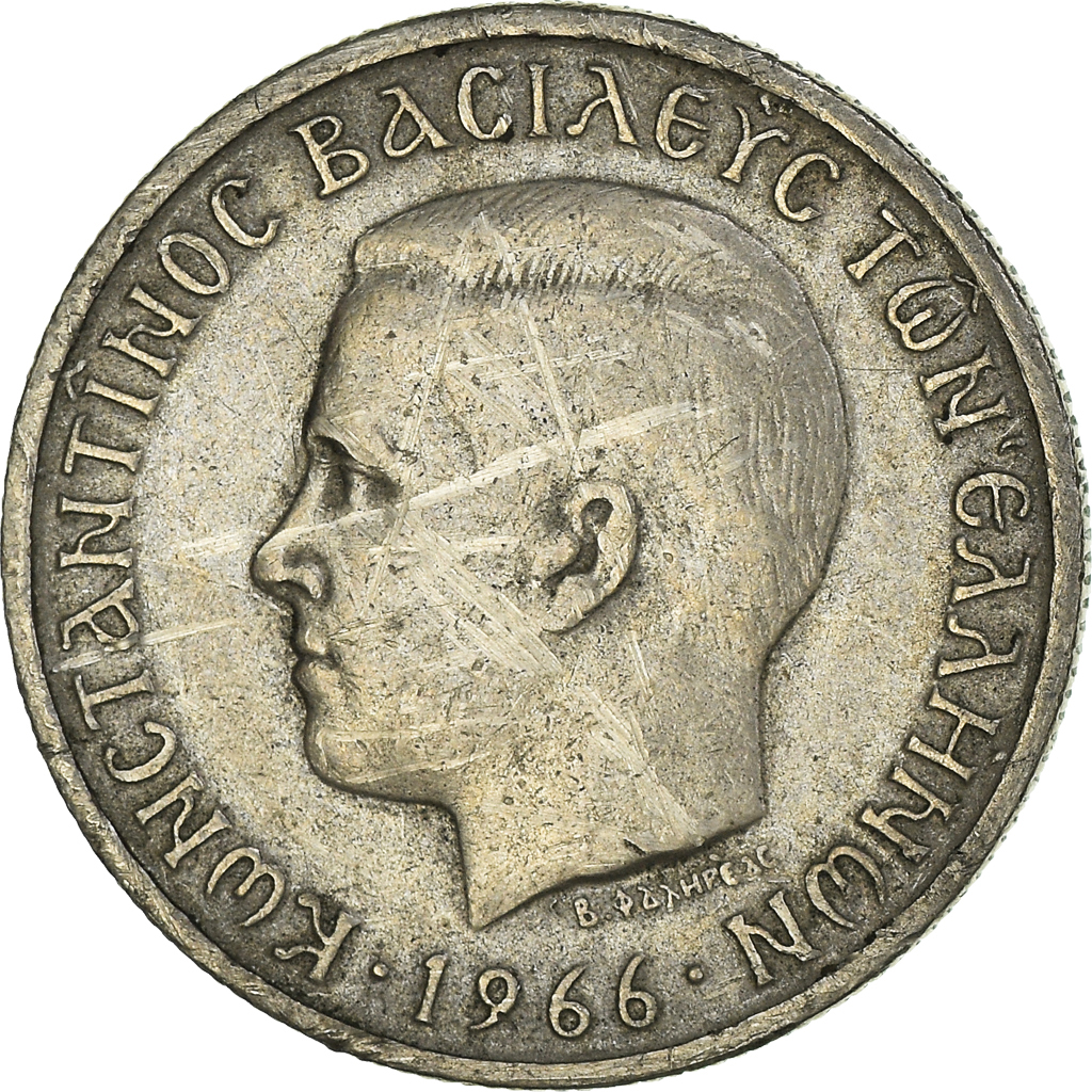 Moneda, Grecia, Constantine II, Drachma, 1966, BC+, Cobre - níquel, KM:89