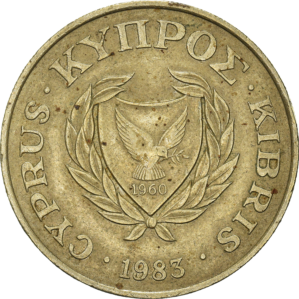 Moneda, Chipre, 20 Cents, 1983, BC+, Níquel - latón, KM:57.1