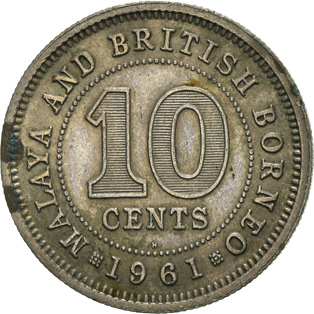 Coin, MALAYA & BRITISH BORNEO, 10 Cents, 1961, Heaton, , Copper-nickel