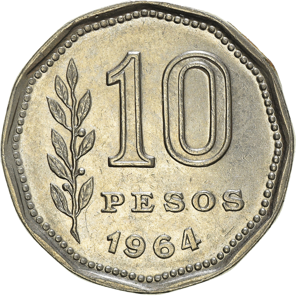 Coin, Argentina, 10 Pesos, 1964, , Nickel Clad Steel, KM:60