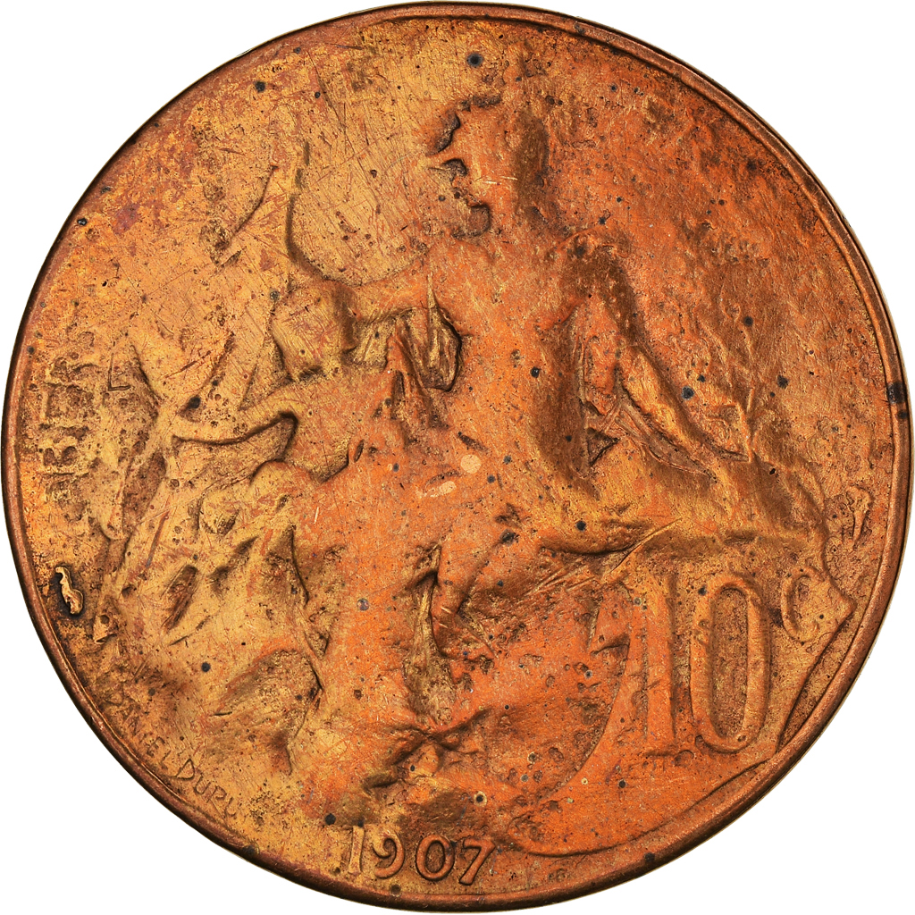 Moneda, Francia, Dupuis, 10 Centimes, 1907, Paris, BC, Bronce, KM:843