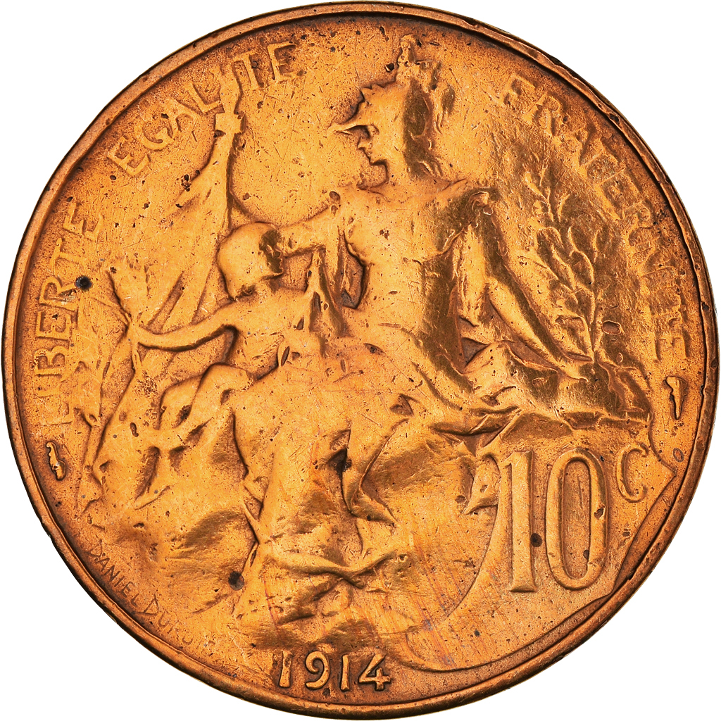 Moneda, Francia, Dupuis, 10 Centimes, 1914, Paris, BC+, Bronce, KM:843