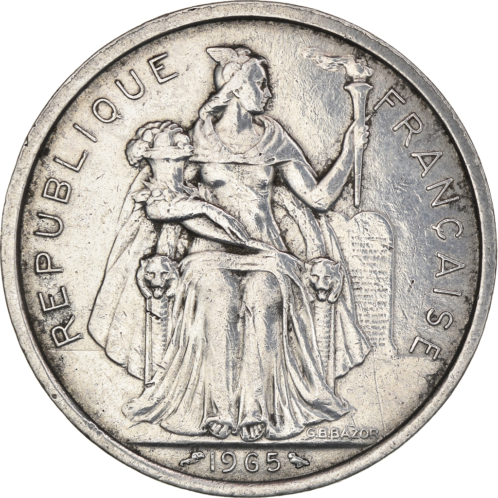 Moneda, Polinesia francesa, 5 Francs, 1965, MBC, Aluminio, KM:4, Lecompte:47