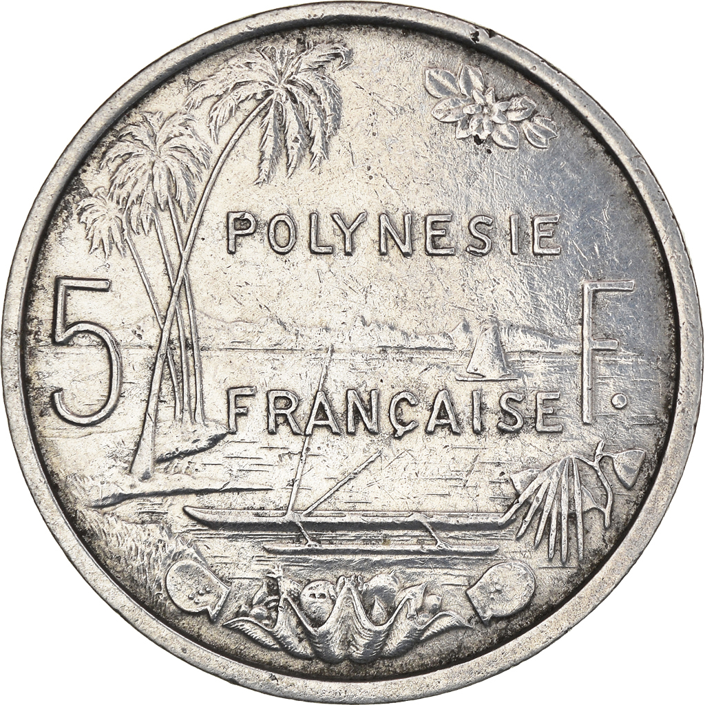 Moneda, Polinesia francesa, 5 Francs, 1965, MBC, Aluminio, KM:4, Lecompte:47