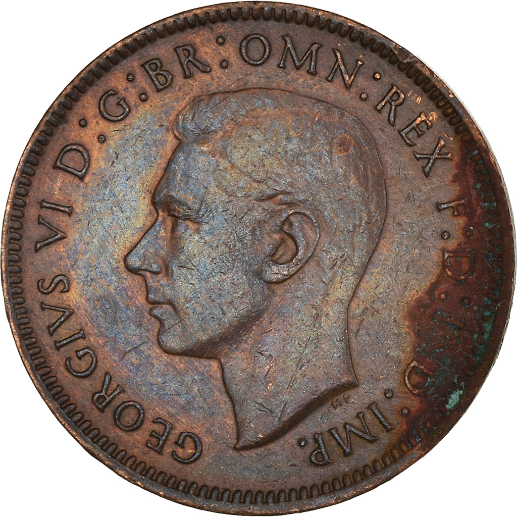 Moneda, Gran Bretaña, George VI, Farthing, 1943, BC+, Bronce, KM:843