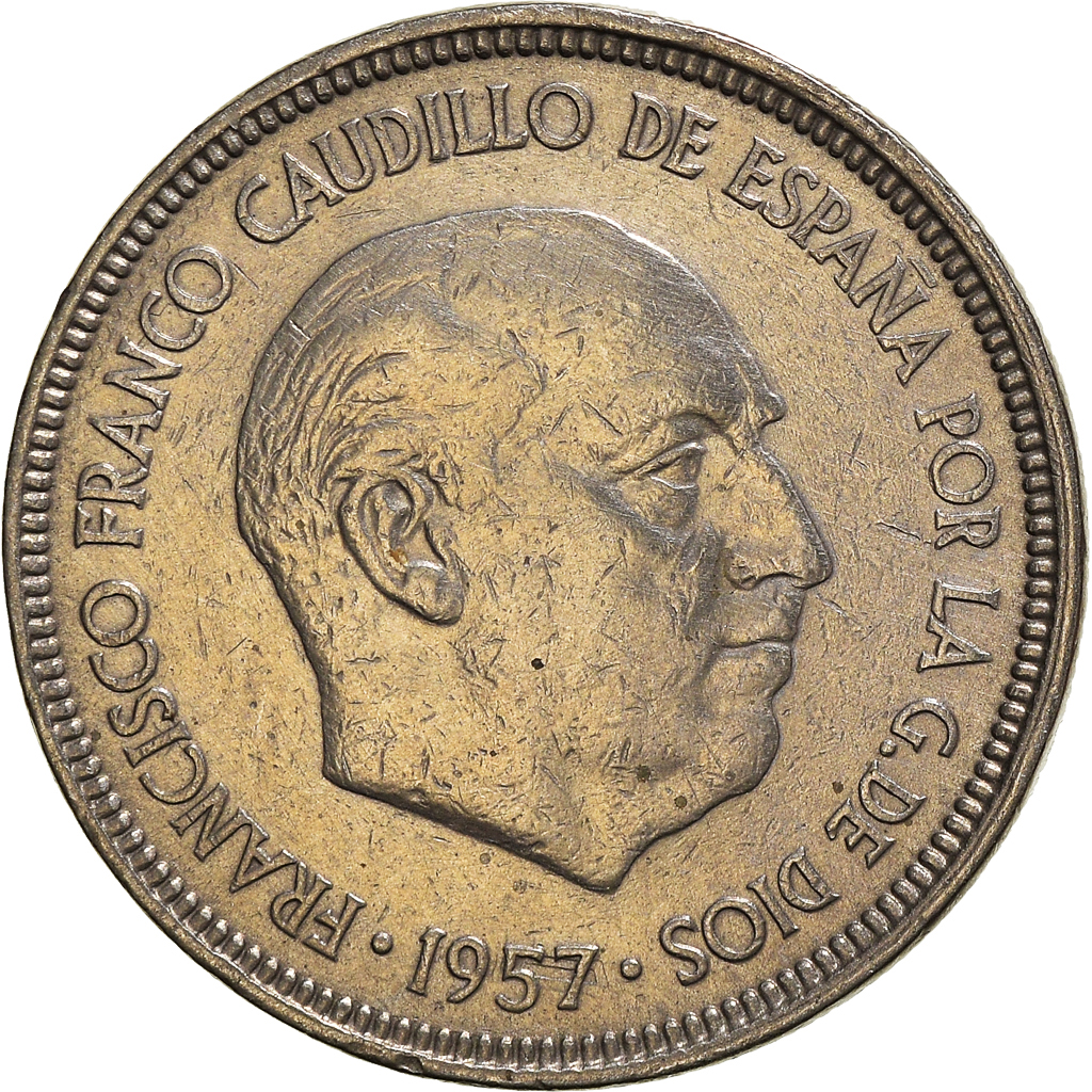 Moneda, España, Caudillo and regent, 5 Pesetas, 1966, MBC, Cobre - níquel