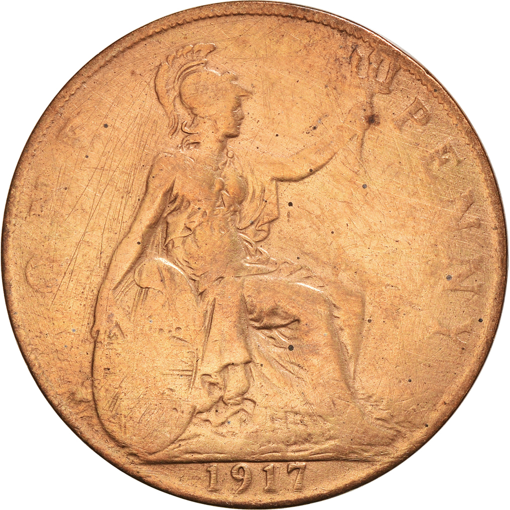 Moneda, Gran Bretaña, George V, Penny, 1917, BC, Bronce, KM:810