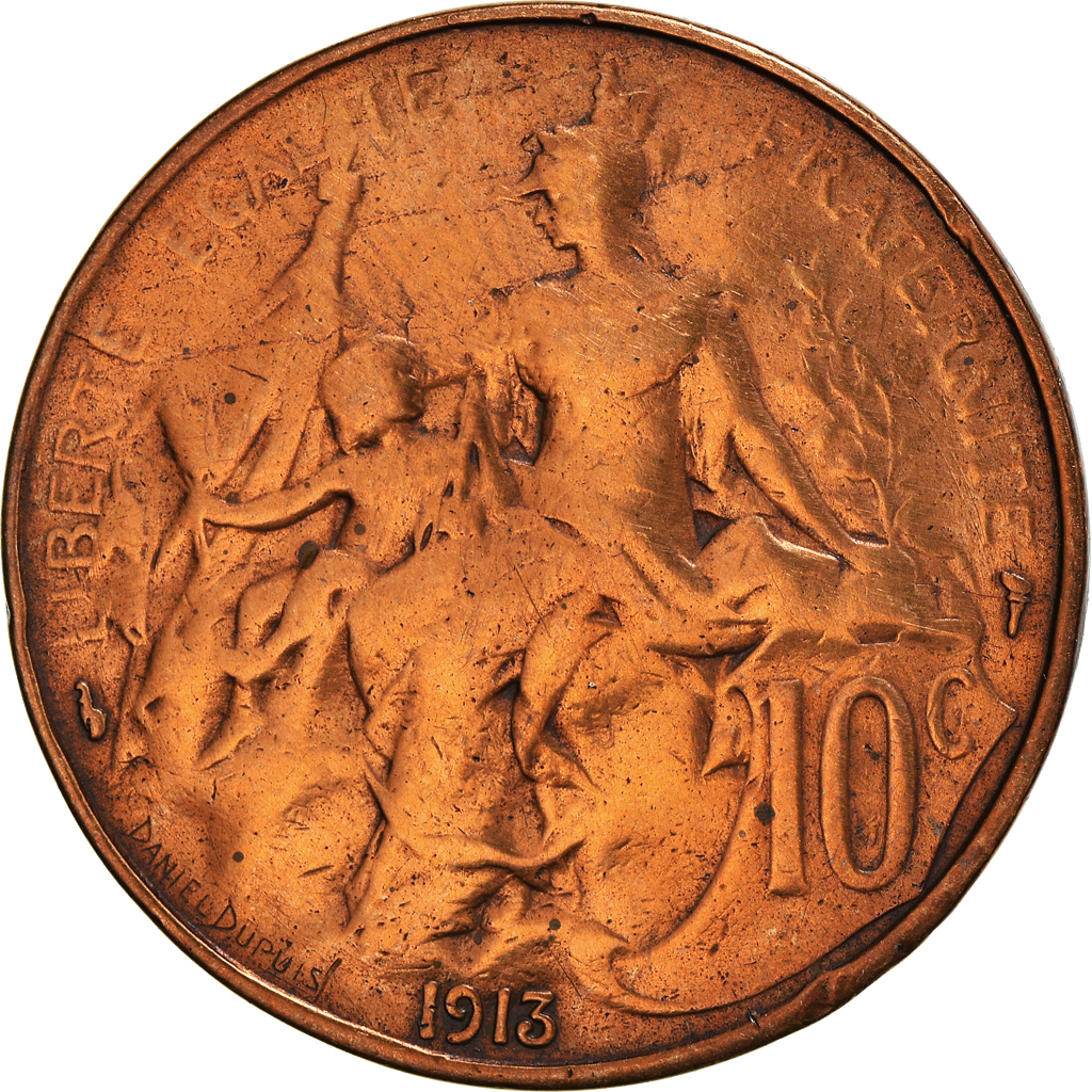 Moneda, Francia, Dupuis, 10 Centimes, 1913, Paris, BC, Bronce, KM:843