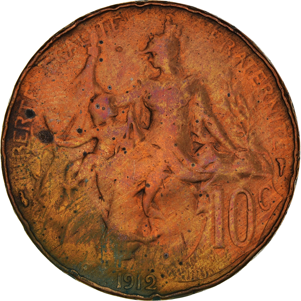 Moneda, Francia, Dupuis, 10 Centimes, 1912, Paris, BC, Bronce, KM:843
