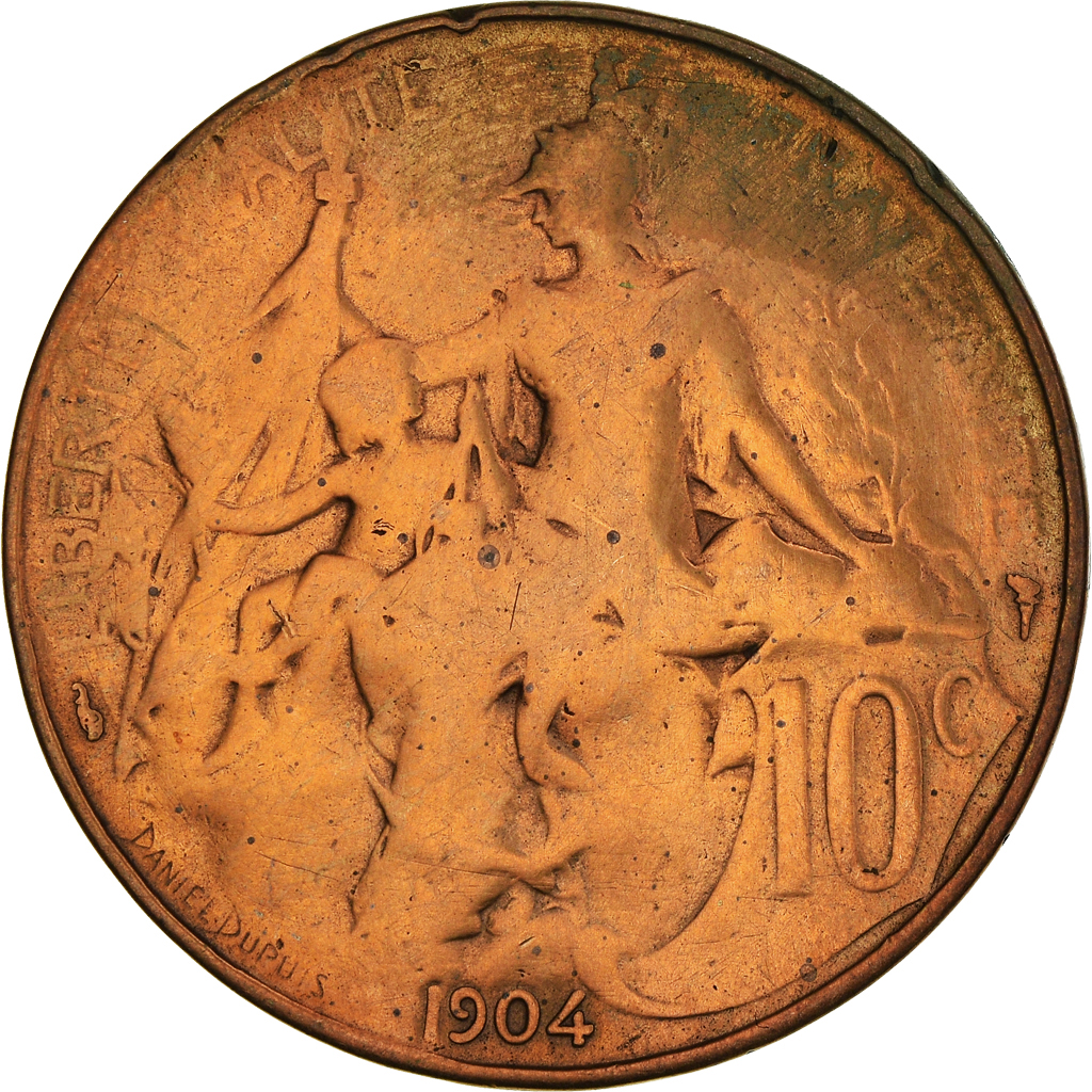 Moneda, Francia, Dupuis, 10 Centimes, 1904, Paris, BC, Bronce, KM:843