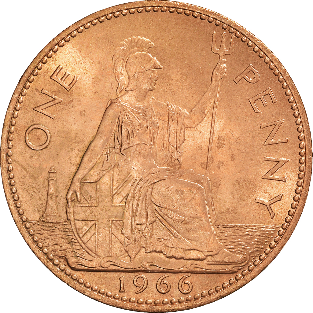 Moneda, Gran Bretaña, Elizabeth II, Penny, 1966, EBC, Bronce, KM:897