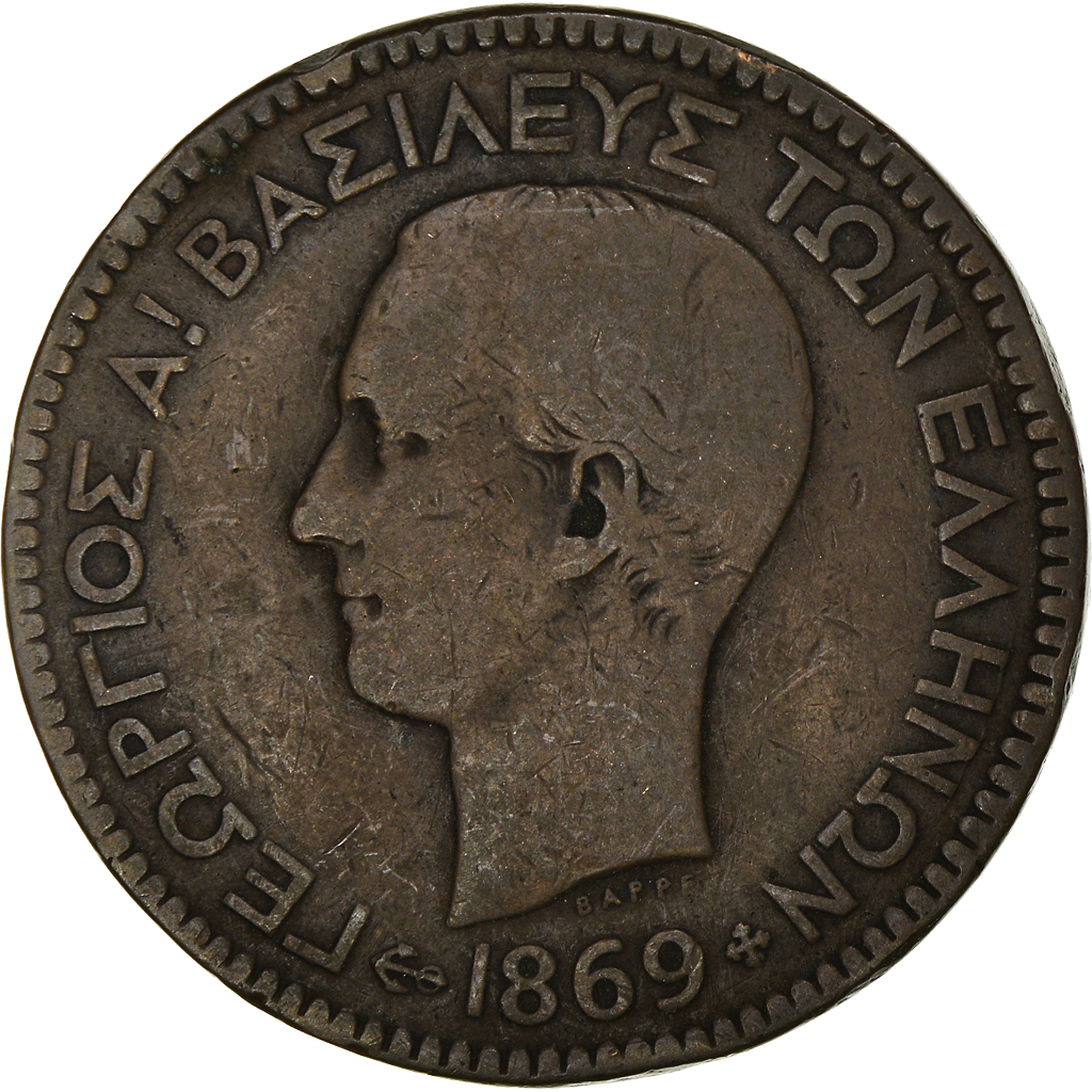 Coin, Greece, George I, 10 Lepta, 1869, Strassburg, , Copper, KM:43