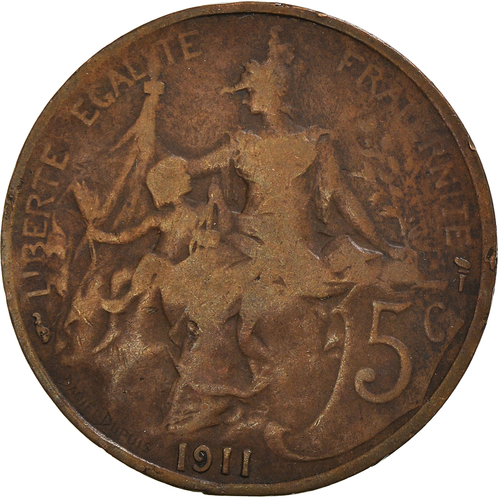 Moneda, Francia, Dupuis, 5 Centimes, 1911, Paris, BC+, Bronce, KM:842