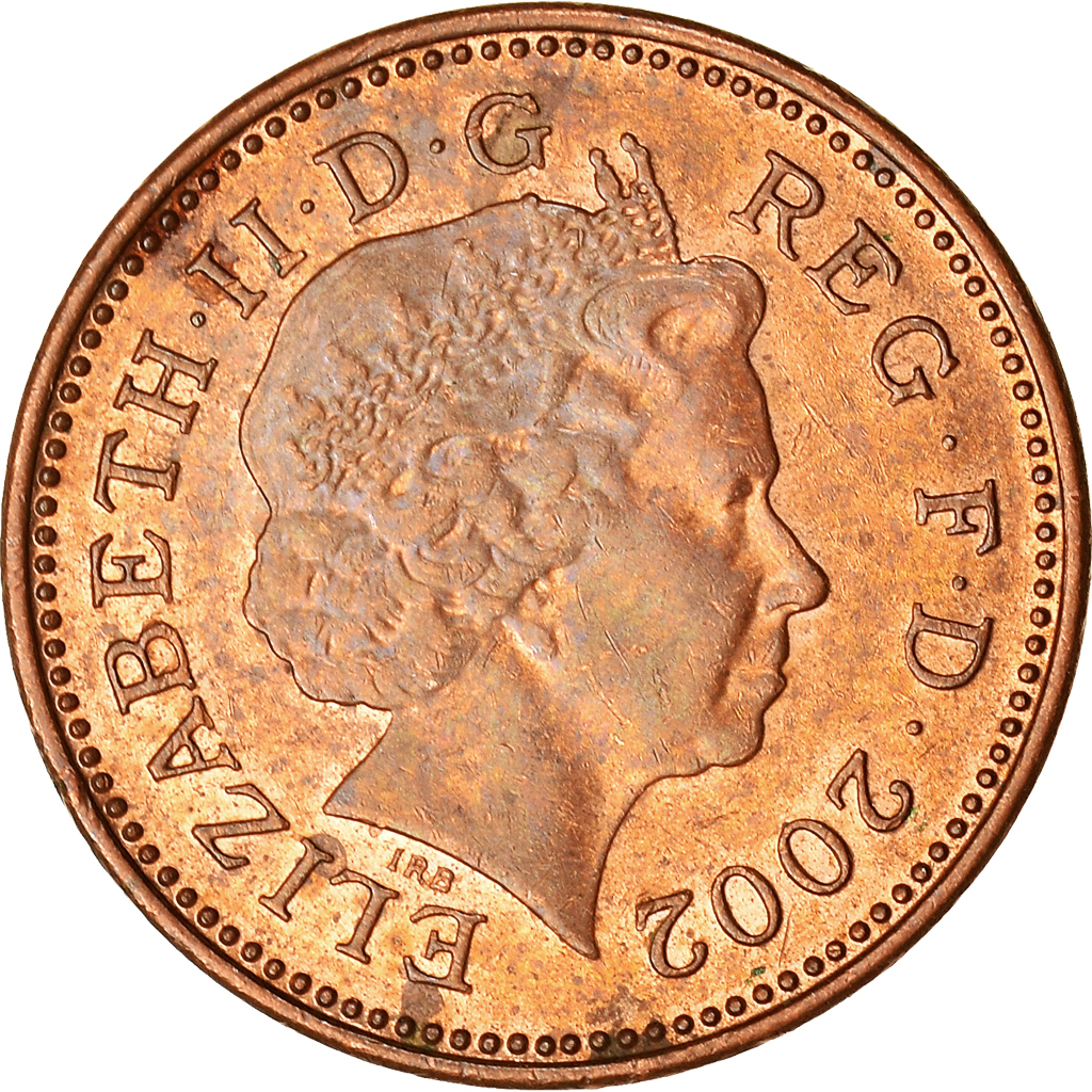 Moneda, Gran Bretaña, Elizabeth II, Penny, 2002, BC+, Cobre chapado en acero
